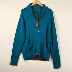 Greyson Ottawa Shawl Collar Cardigan Sweater Wool/Cashmere Orca Blue Mens Size L